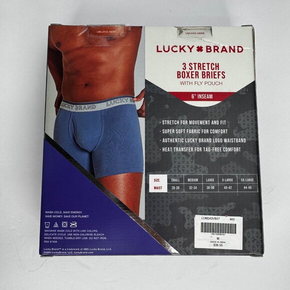 NEW Lucky Brand Sz Med 6'' Inseam 3-Pack Stretch Boxer Briefs Fly Pouch Tagless - Picture 9 of 14
